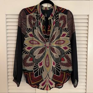 Anthropologie Navy Multicolored Top— Size Small